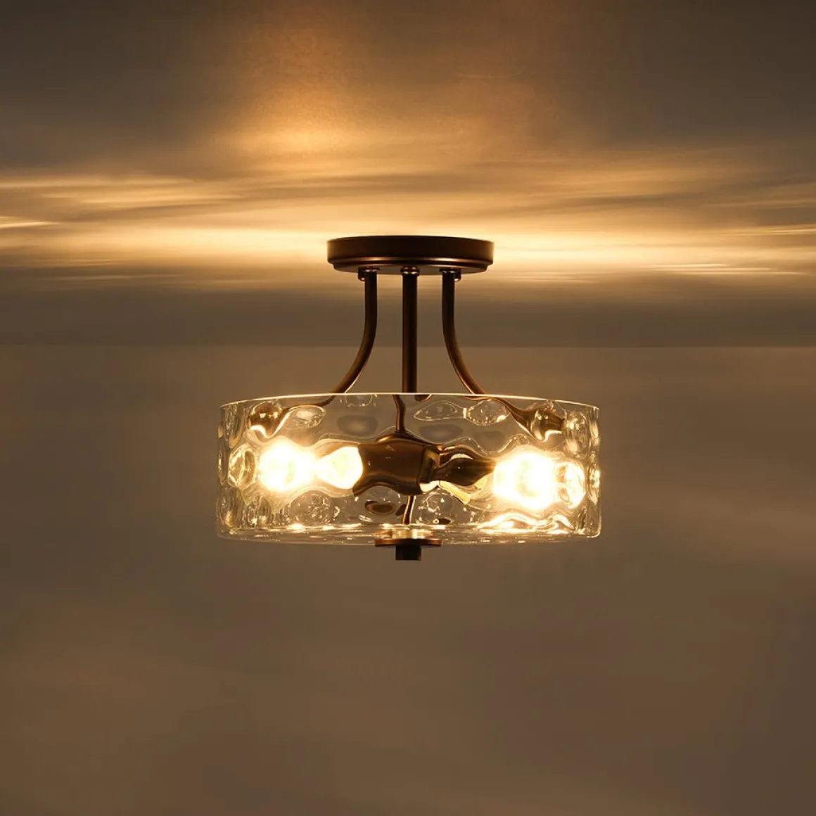 Round Drum Hammered Glass Semi Flush Mount
