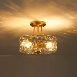 Round Drum Hammered Glass Semi Flush Mount