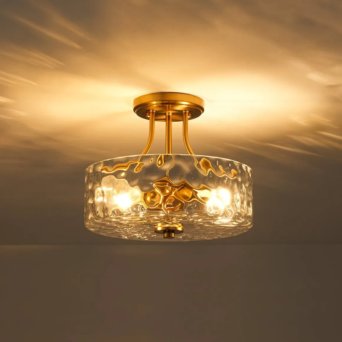 Round Drum Hammered Glass Semi Flush Mount