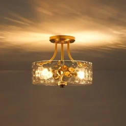 Round Drum Hammered Glass Semi Flush Mount