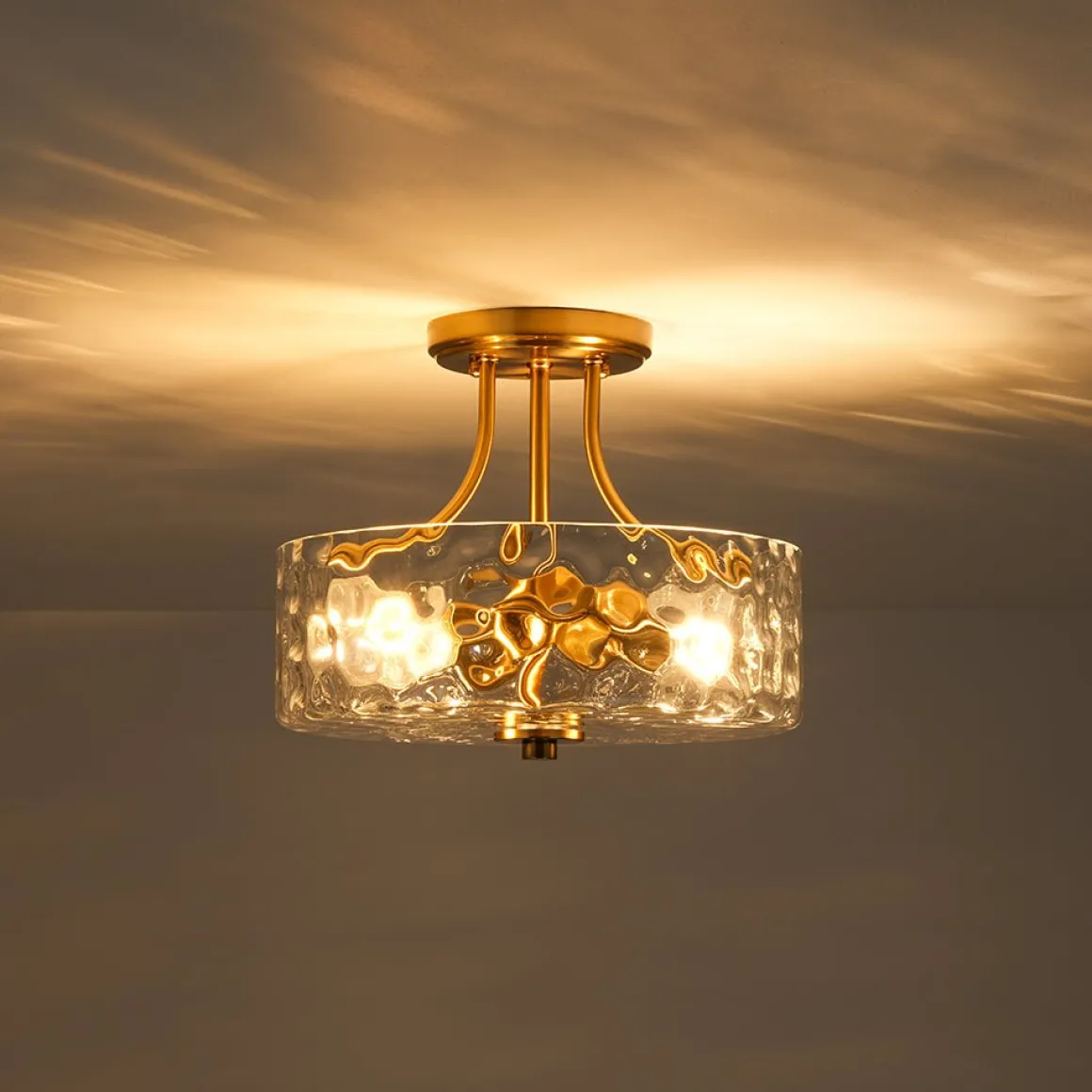 Round Drum Hammered Glass Semi Flush Mount
