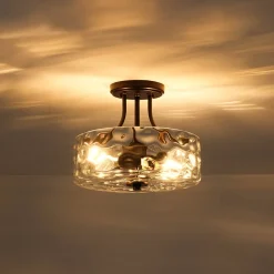 Round Drum Hammered Glass Semi Flush Mount