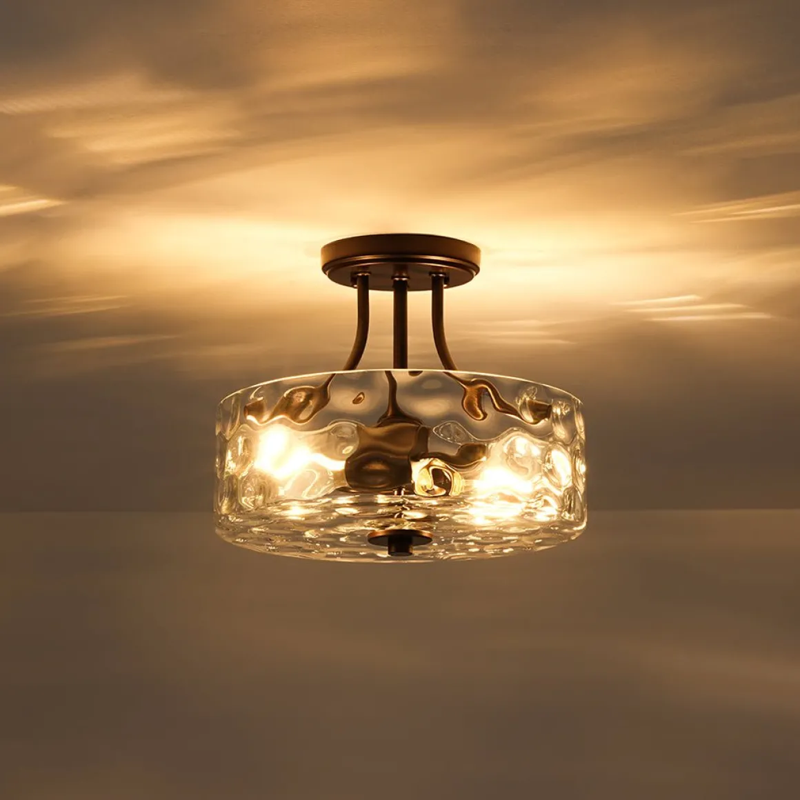 Round Drum Hammered Glass Semi Flush Mount