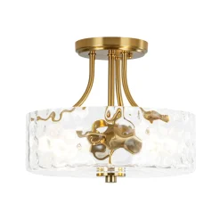 Round Drum Hammered Glass Semi Flush Mount