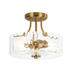 Round Drum Hammered Glass Semi Flush Mount