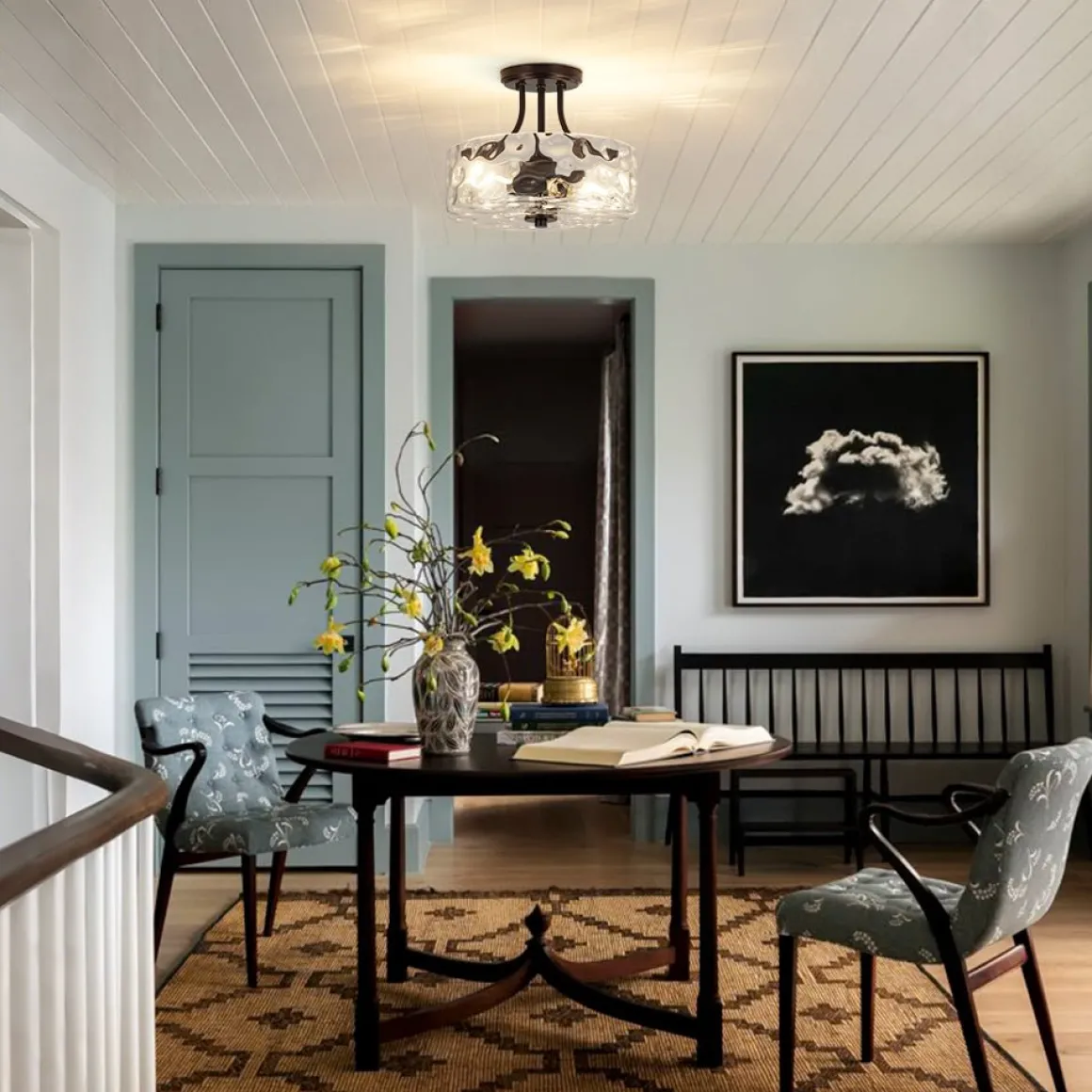 Round Drum Hammered Glass Semi Flush Mount