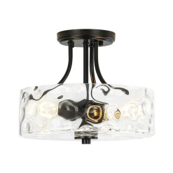Round Drum Hammered Glass Semi Flush Mount