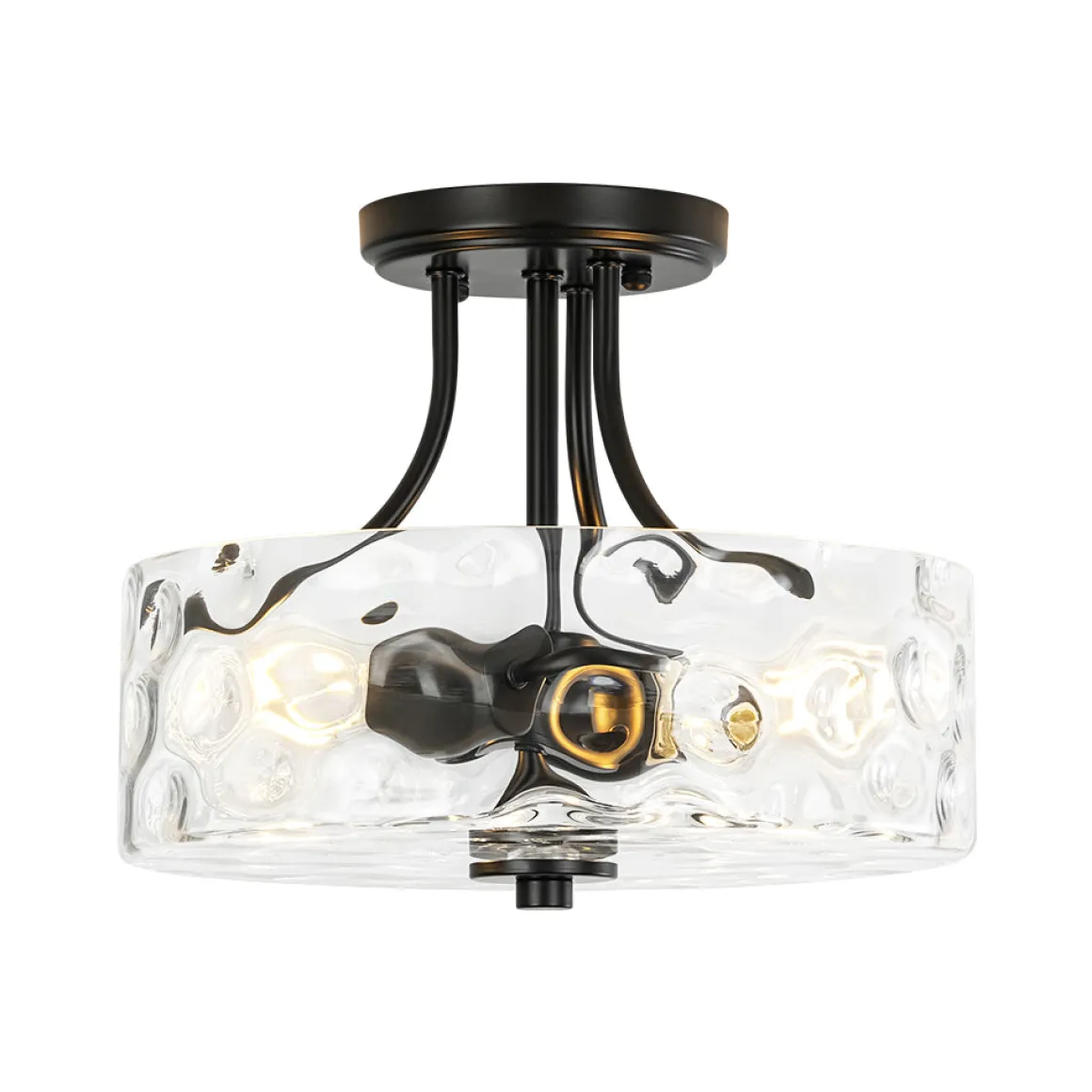 Round Drum Hammered Glass Semi Flush Mount