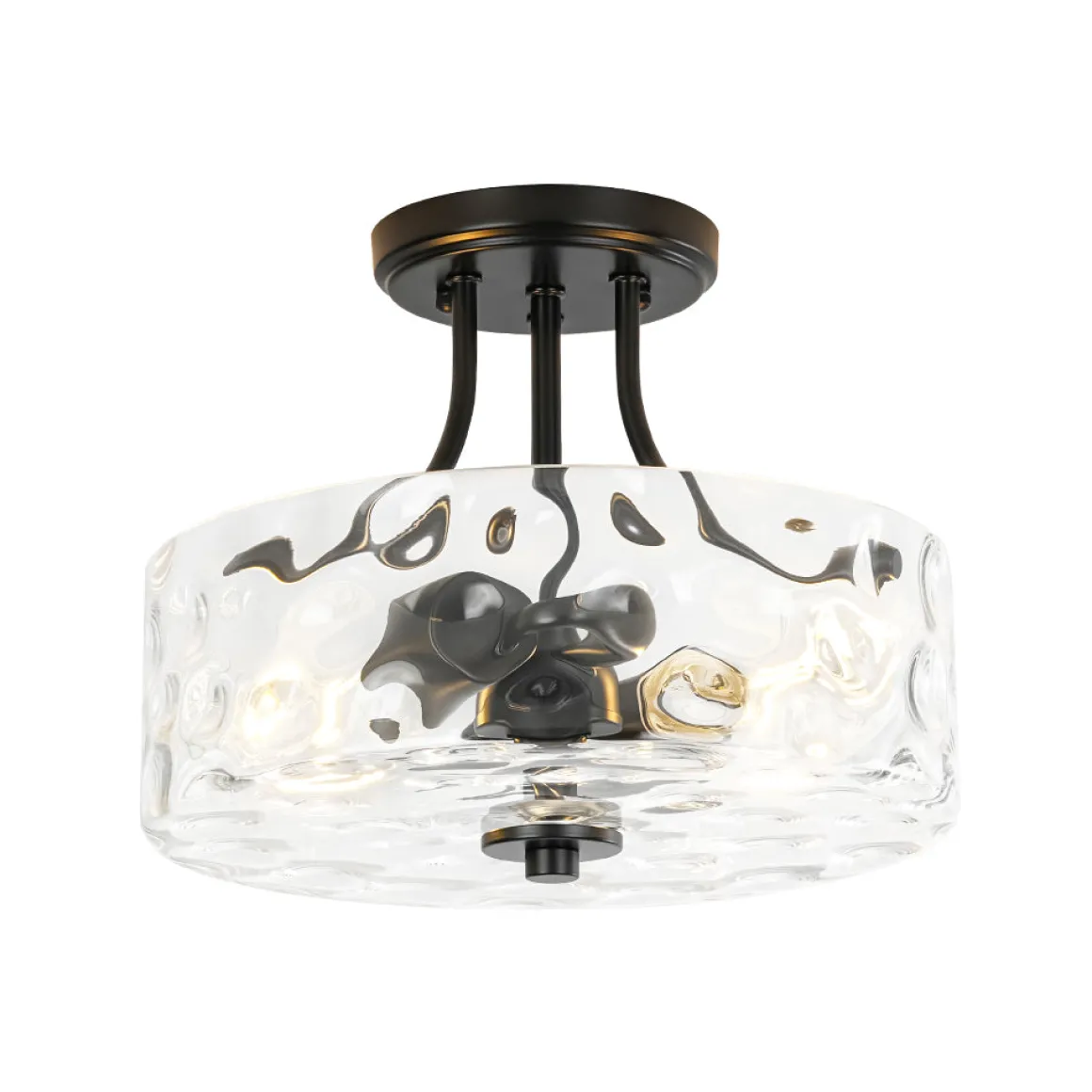 Round Drum Hammered Glass Semi Flush Mount