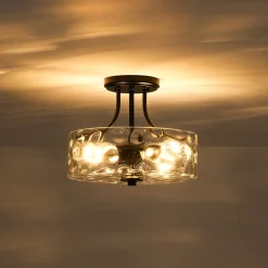 Round Drum Hammered Glass Semi Flush Mount