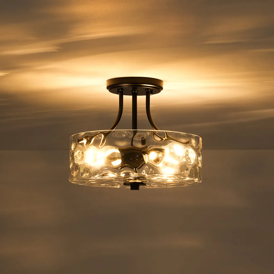 Round Drum Hammered Glass Semi Flush Mount