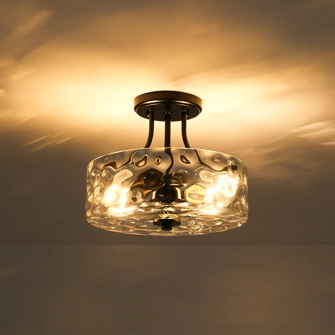 Round Drum Hammered Glass Semi Flush Mount