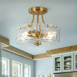 Round Drum Hammered Glass Semi Flush Mount
