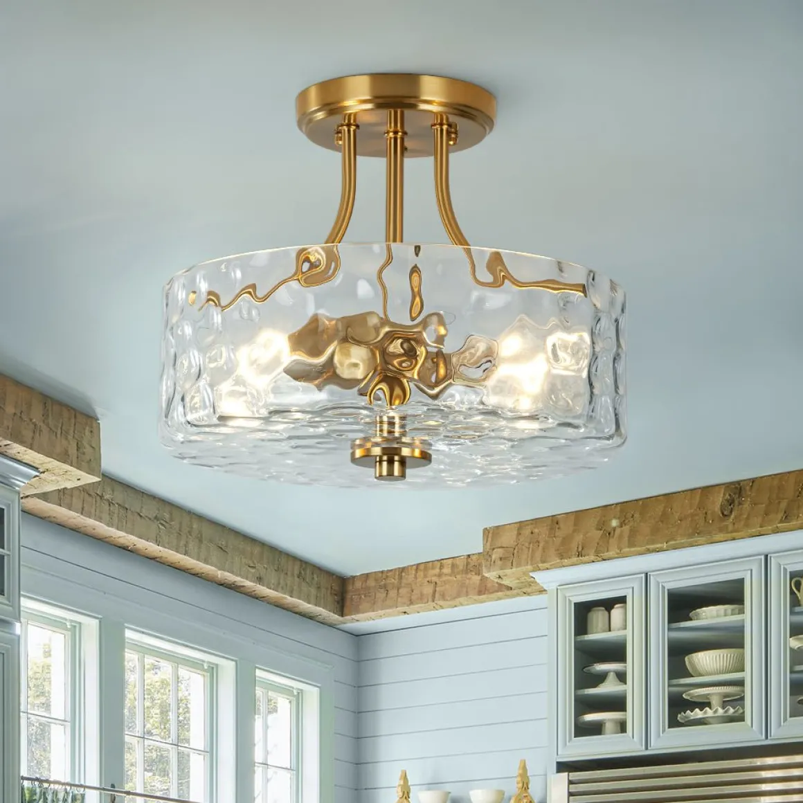 Round Drum Hammered Glass Semi Flush Mount
