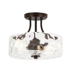 Round Drum Hammered Glass Semi Flush Mount