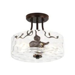 Round Drum Hammered Glass Semi Flush Mount