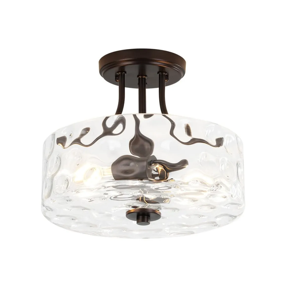 Round Drum Hammered Glass Semi Flush Mount