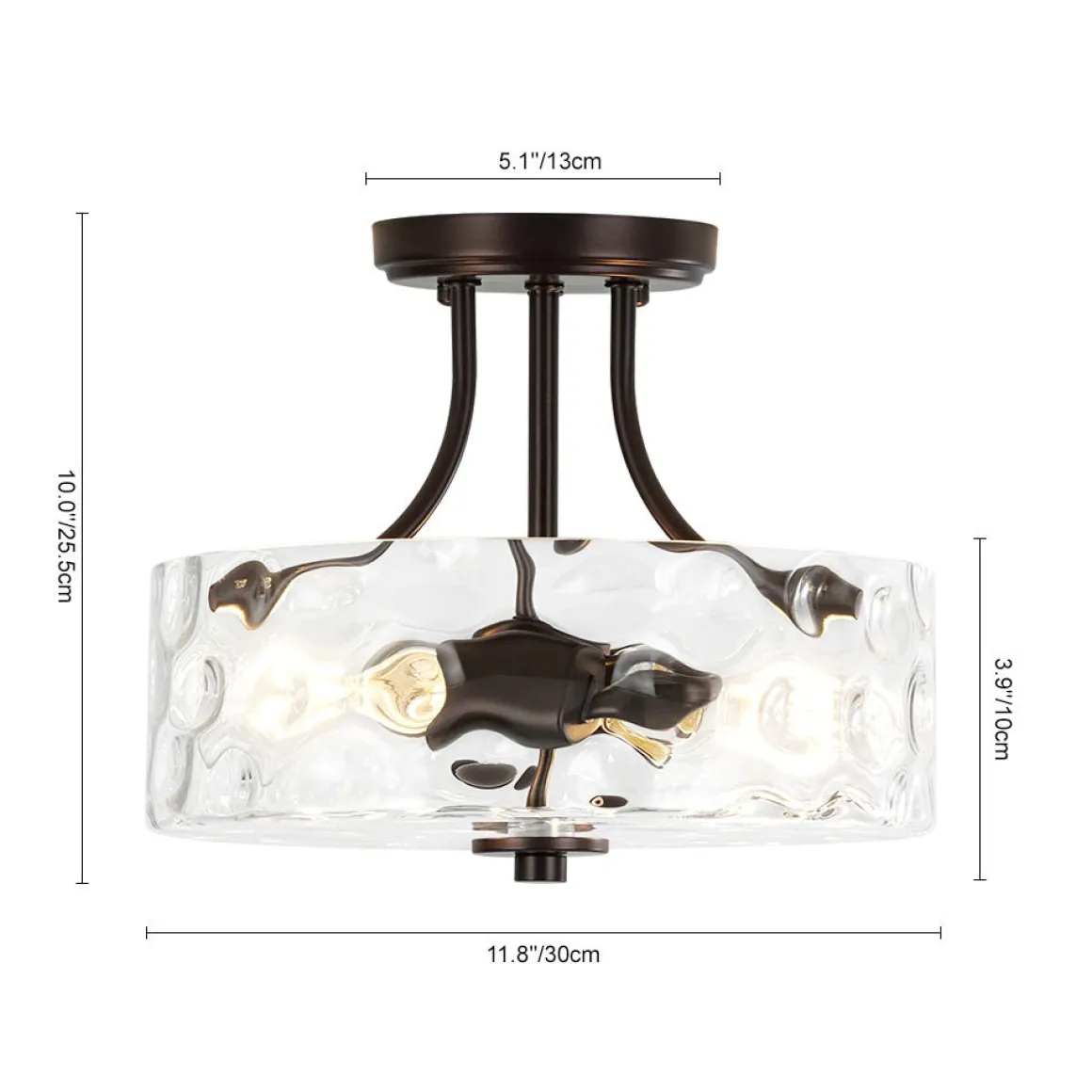 Round Drum Hammered Glass Semi Flush Mount