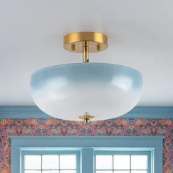 Round Gradient Blue Opal Art Glass Semi Flush Mount