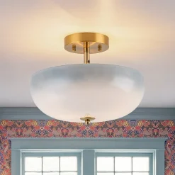 Round Gradient Blue Opal Art Glass Semi Flush Mount
