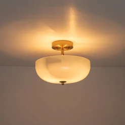 Round Gradient Blue Opal Art Glass Semi Flush Mount