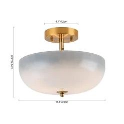 Round Gradient Blue Opal Art Glass Semi Flush Mount