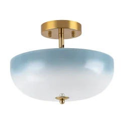 Round Gradient Blue Opal Art Glass Semi Flush Mount