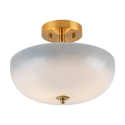 Round Gradient Blue Opal Art Glass Semi Flush Mount
