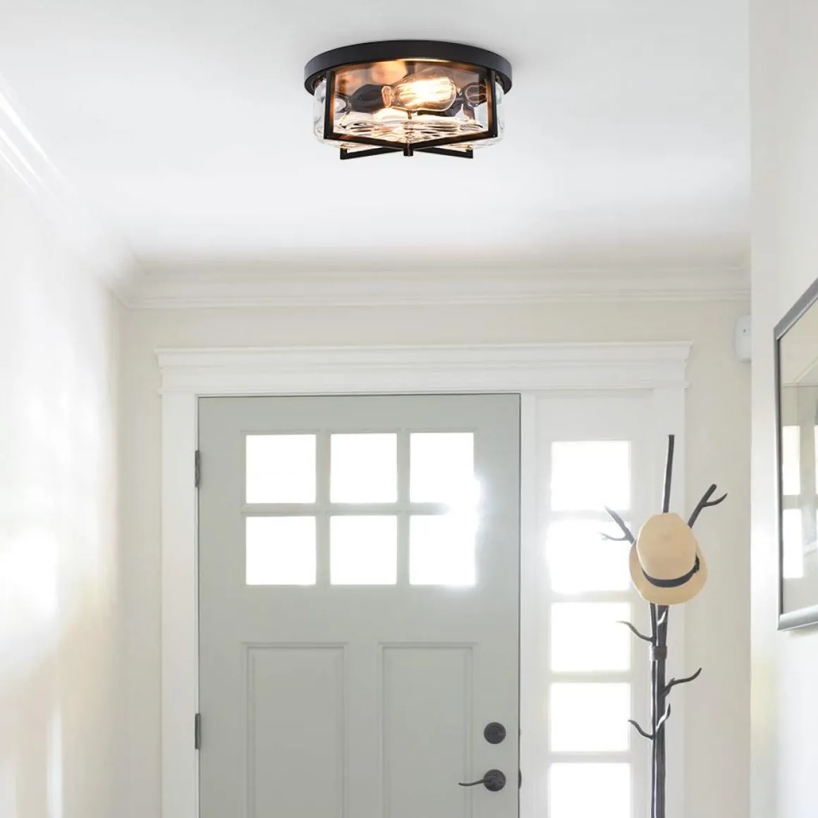 Round Hammered Glass Ceiling Light