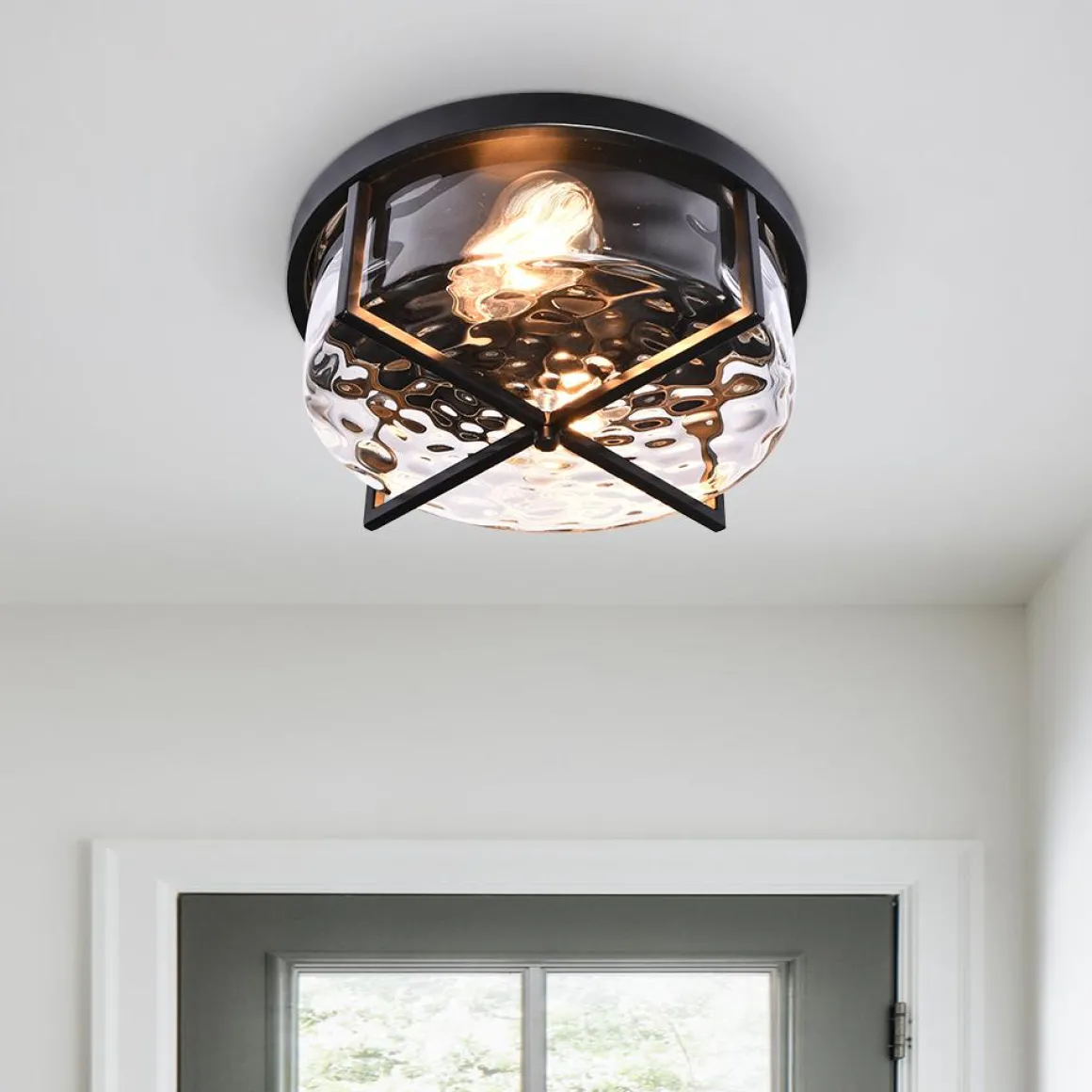 Round Hammered Glass Ceiling Light
