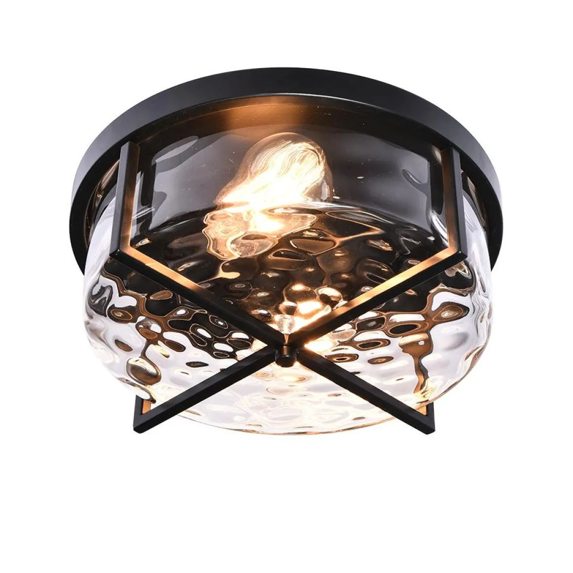 Round Hammered Glass Ceiling Light