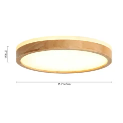 Round LED Wood Flush Mount Light