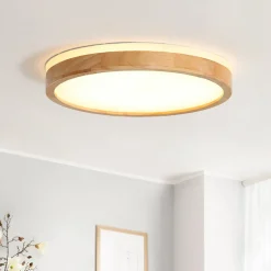 Round LED Wood Flush Mount Light