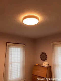 Round LED Wood Flush Mount Light