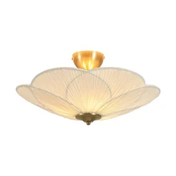 Round Pleated Flower White Fabric Semi Flush Mount