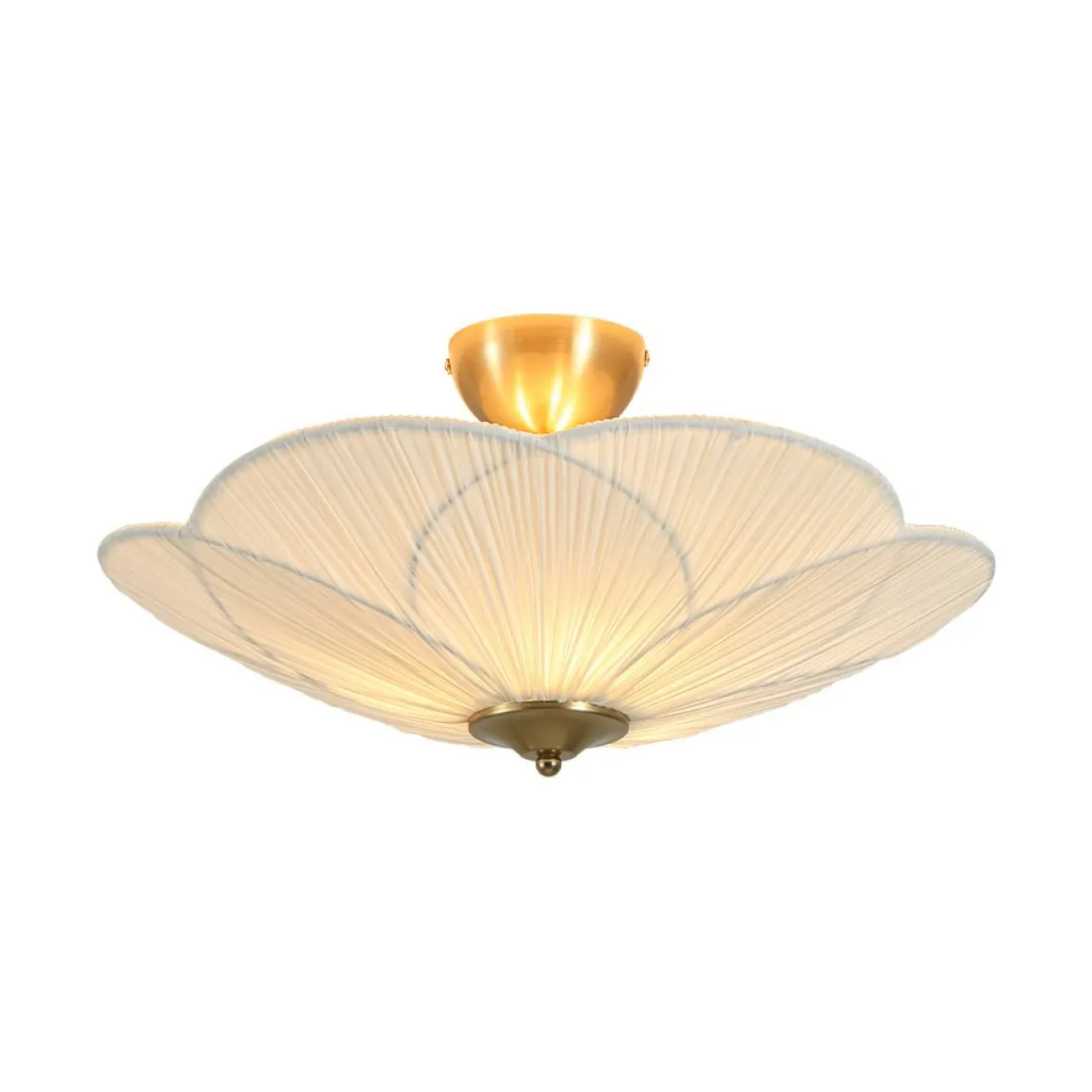 Round Pleated Flower White Fabric Semi Flush Mount