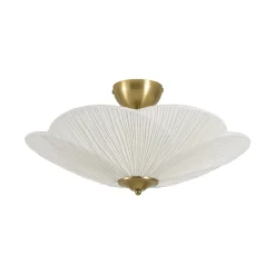 Round Pleated Flower White Fabric Semi Flush Mount