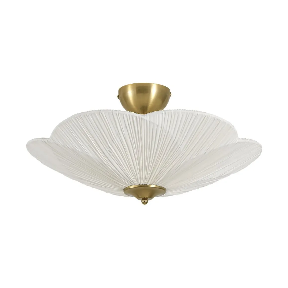 Round Pleated Flower White Fabric Semi Flush Mount