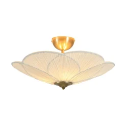 Round Pleated Flower White Fabric Semi Flush Mount