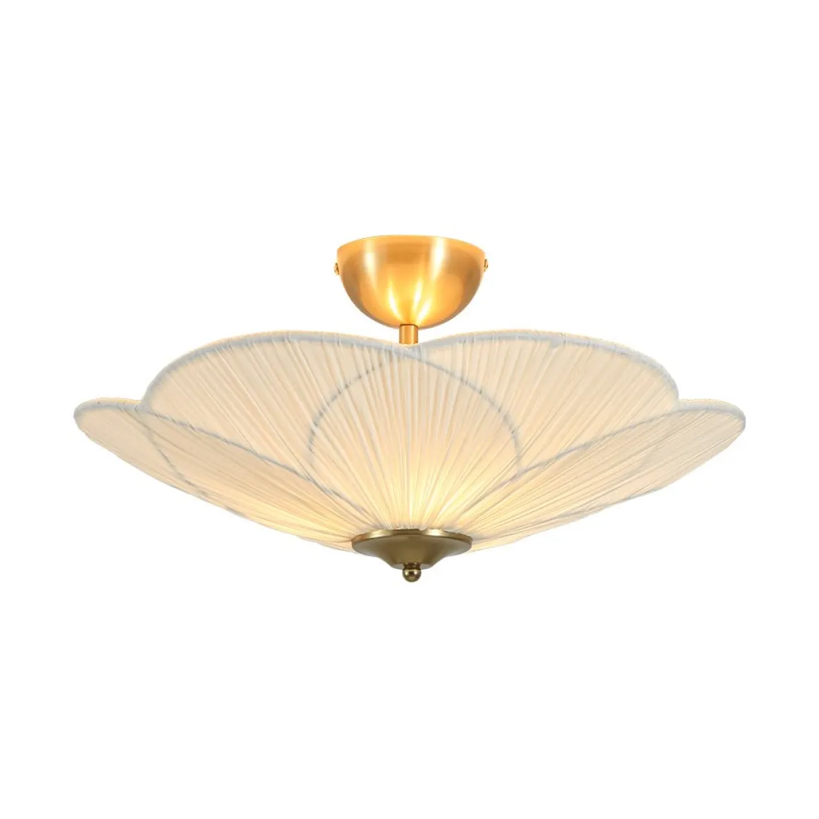 Round Pleated Flower White Fabric Semi Flush Mount