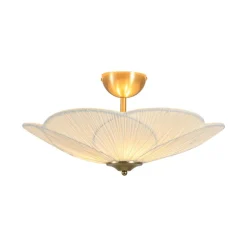 Round Pleated Flower White Fabric Semi Flush Mount