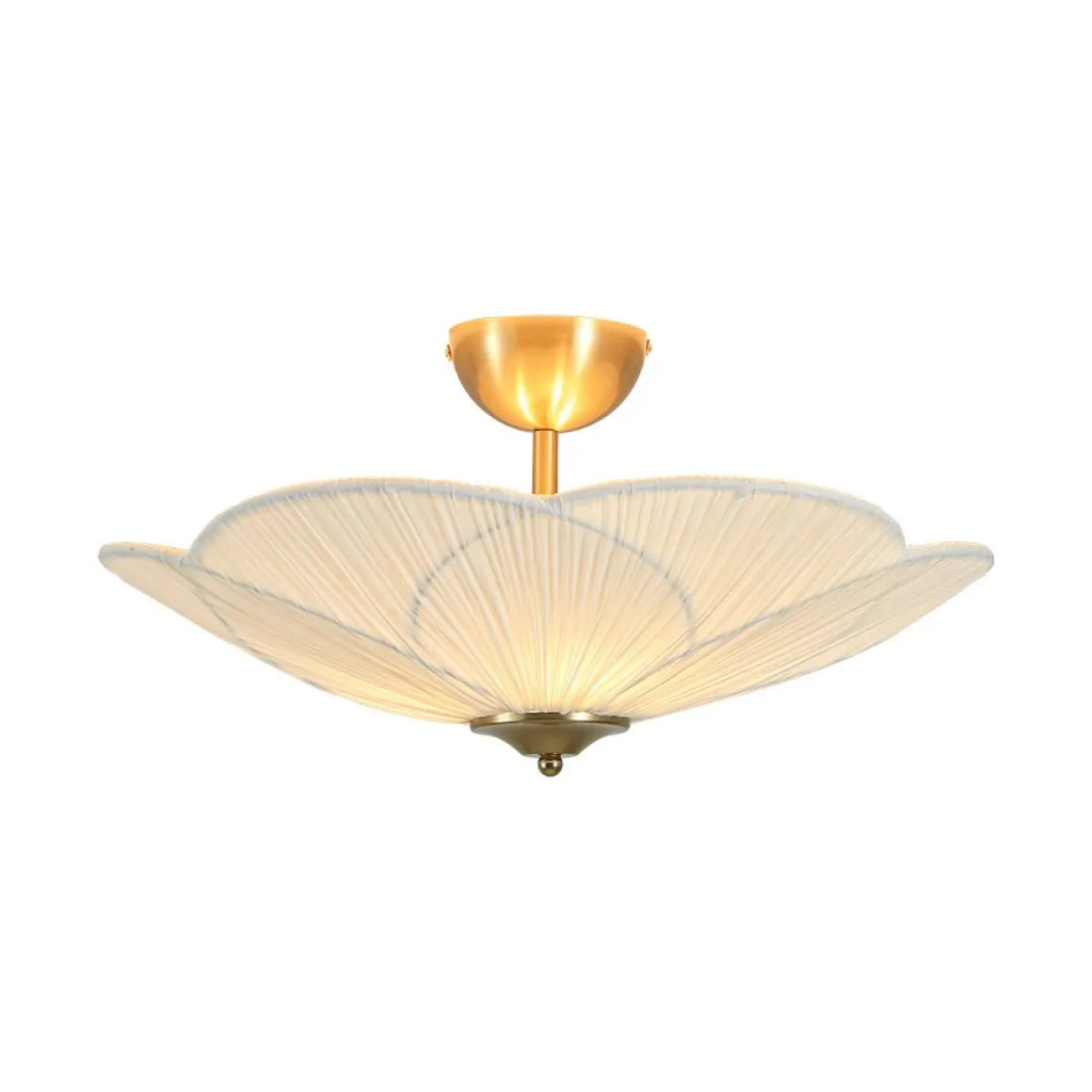 Round Pleated Flower White Fabric Semi Flush Mount