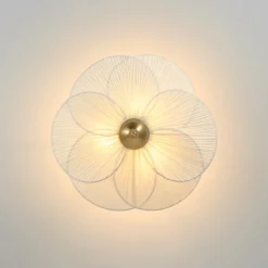 Round Pleated Flower White Fabric Semi Flush Mount