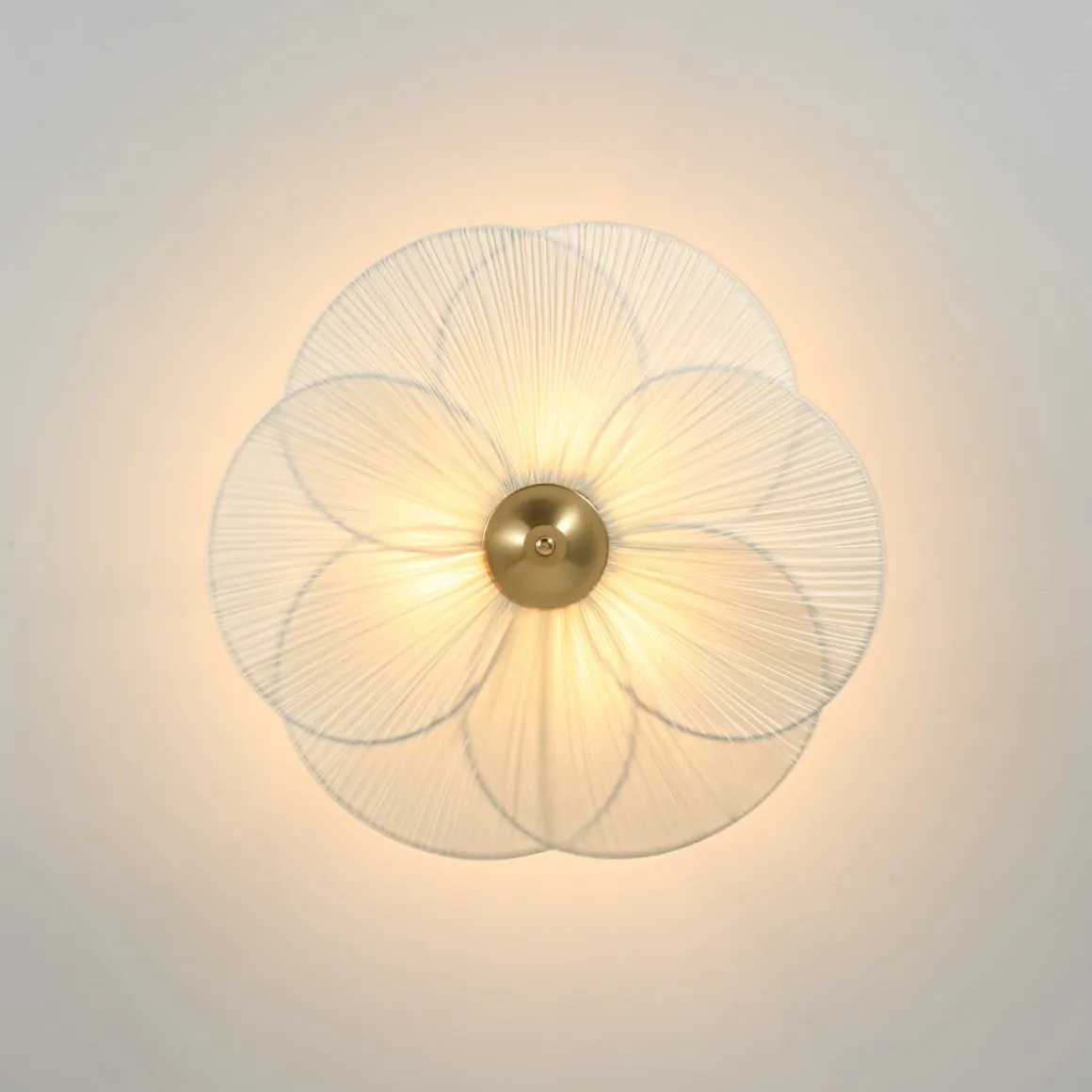 Round Pleated Flower White Fabric Semi Flush Mount