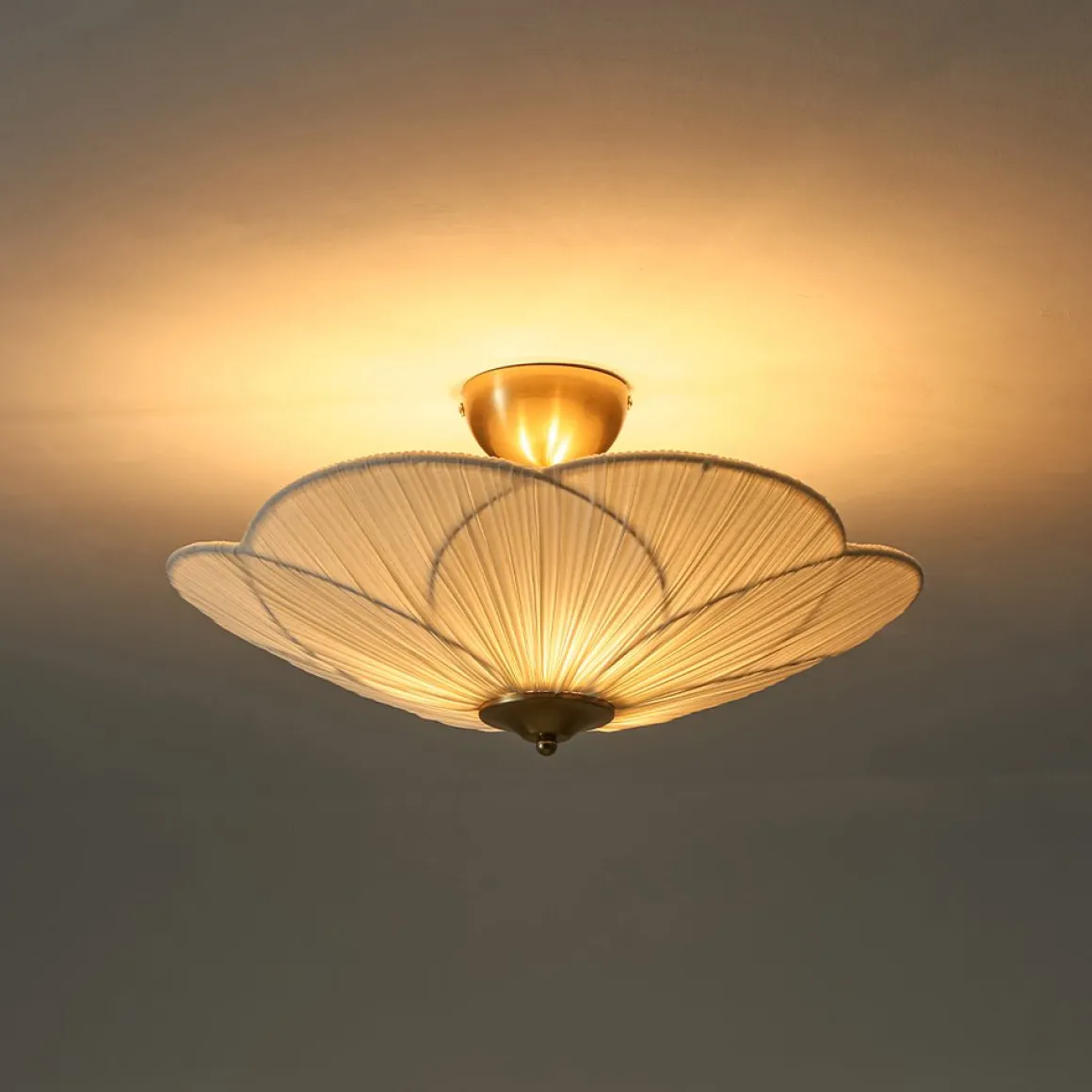 Round Pleated Flower White Fabric Semi Flush Mount