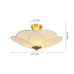 Round Pleated Flower White Fabric Semi Flush Mount