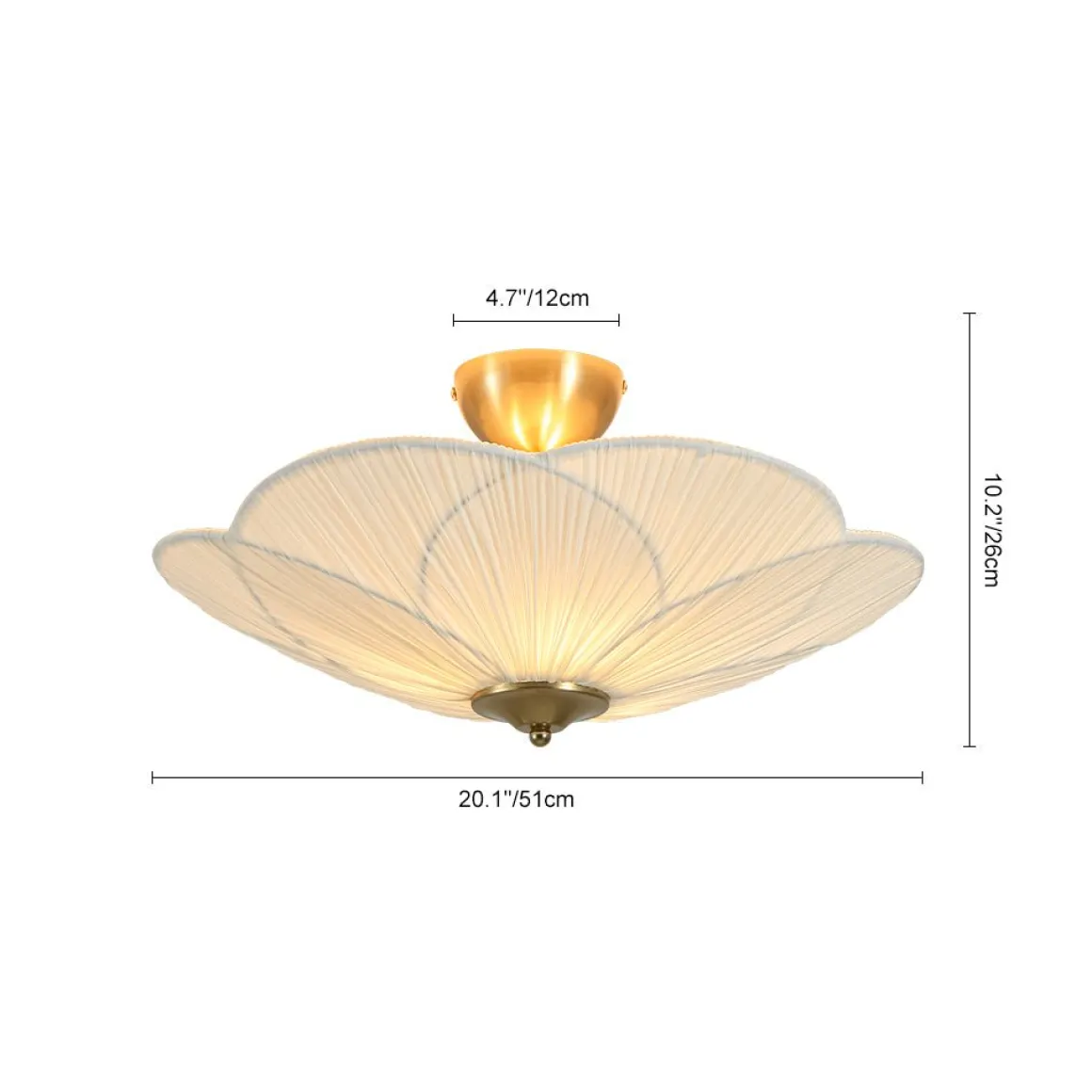 Round Pleated Flower White Fabric Semi Flush Mount