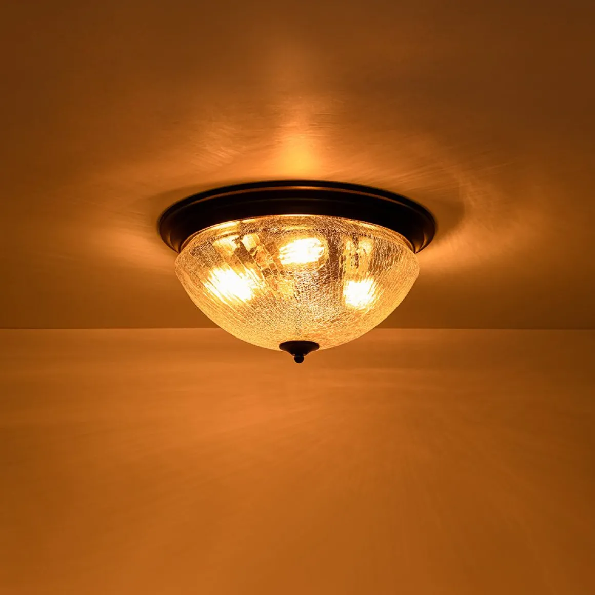 Round Textured Crackled Glass Flush Mount Ceiling Light