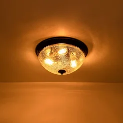 Round Textured Crackled Glass Flush Mount Ceiling Light