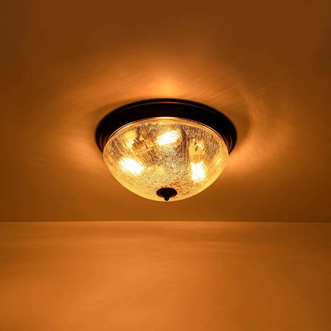 Round Textured Crackled Glass Flush Mount Ceiling Light